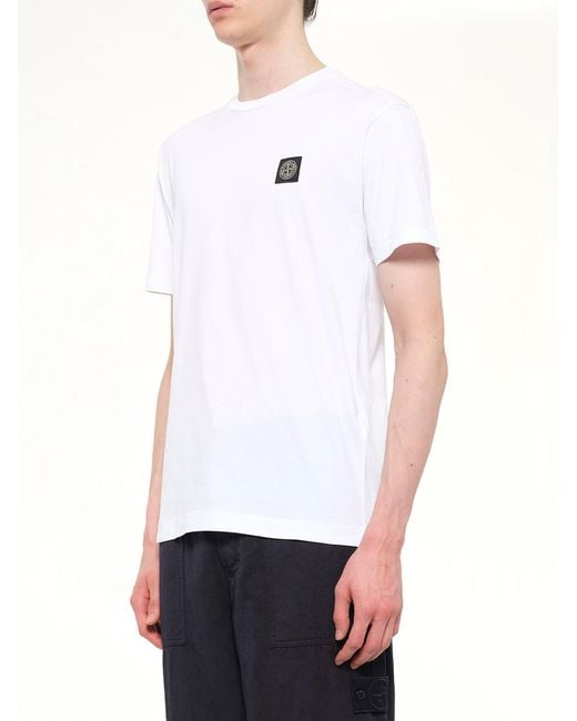 Stone Island White 2100027 Cotton Compass Patch T-Shirt for men