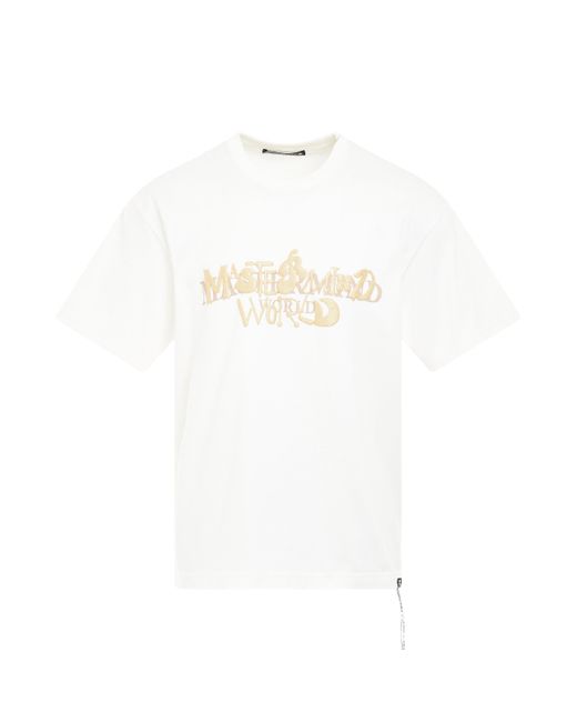 Mastermind Japan White Word Skull T-Shirt, Round Neck, Short Sleeves, , 100% Cotton, Size: Medium for men