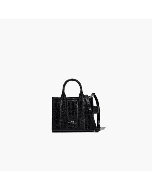 Marc Jacobs The Croc-embossed Micro Tote Bag in Black | Lyst