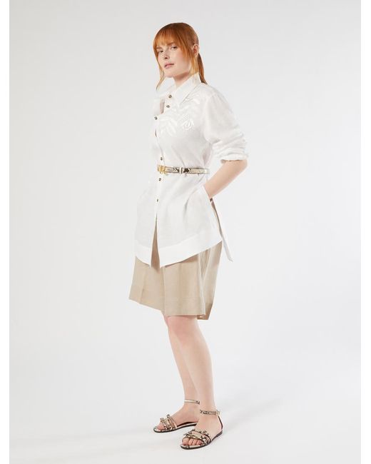 Tunique En Toile De Lin Avec Broderie Marina Rinaldi en coloris White