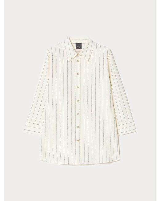 Chemise En Lin Et Viscose À Fines Rayures Marina Rinaldi en coloris White