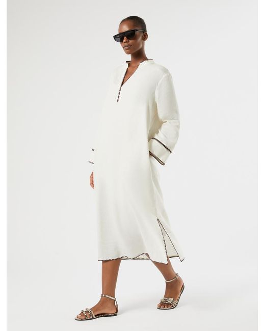 Robe En Toile De Lin Avec Broderie Marina Rinaldi en coloris White