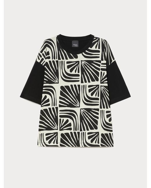 T-Shirt En Jersey De Coton Imprimé Marina Rinaldi en coloris Black