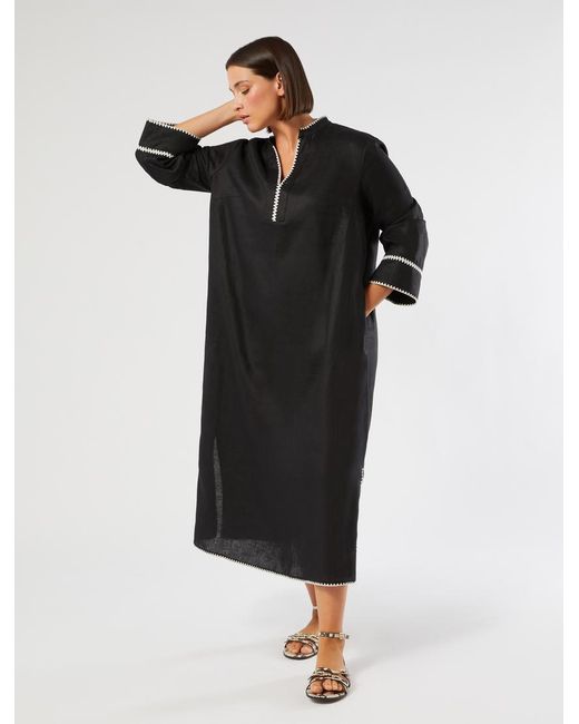 Robe En Toile De Lin Avec Broderie Marina Rinaldi en coloris Black