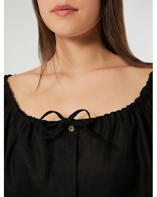 Chemisier En Pur Lin Marina Rinaldi en coloris Black