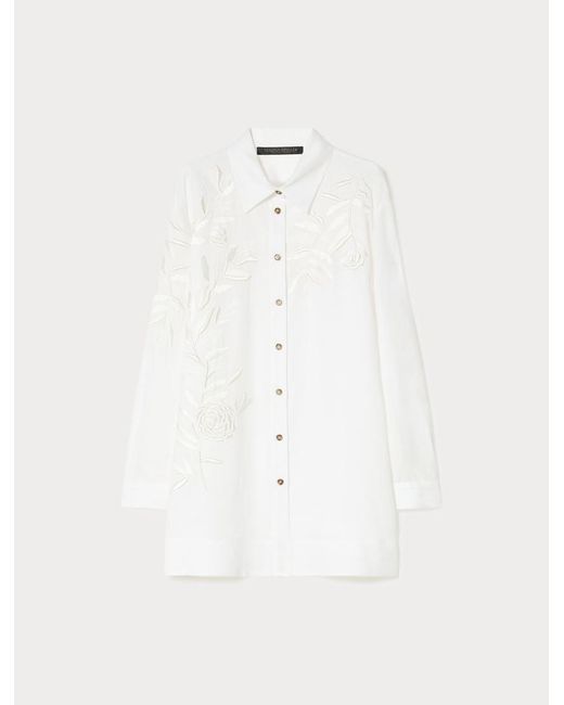 Tunique En Toile De Lin Avec Broderie Marina Rinaldi en coloris White