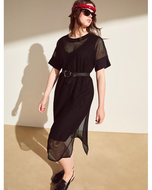 Marina Rinaldi Black Kleid Aus Jersey Mit Netzstruktur