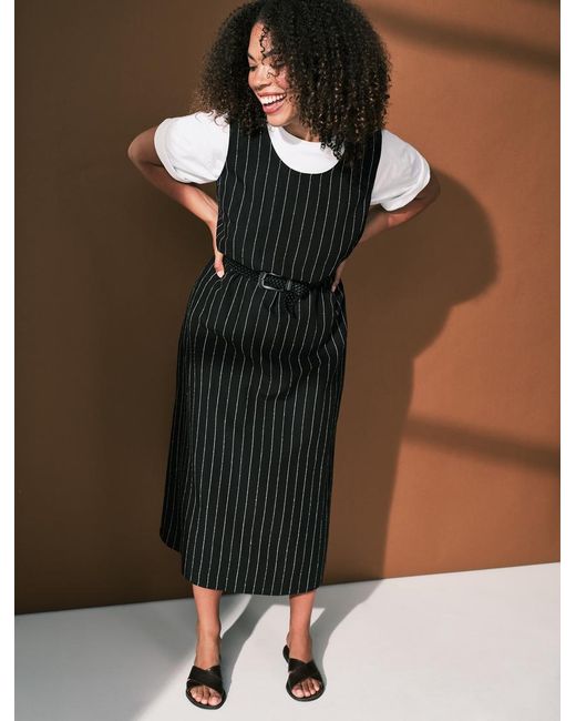 Robe Longue En Viscose Et Lin À Fines Rayures Marina Rinaldi en coloris Black