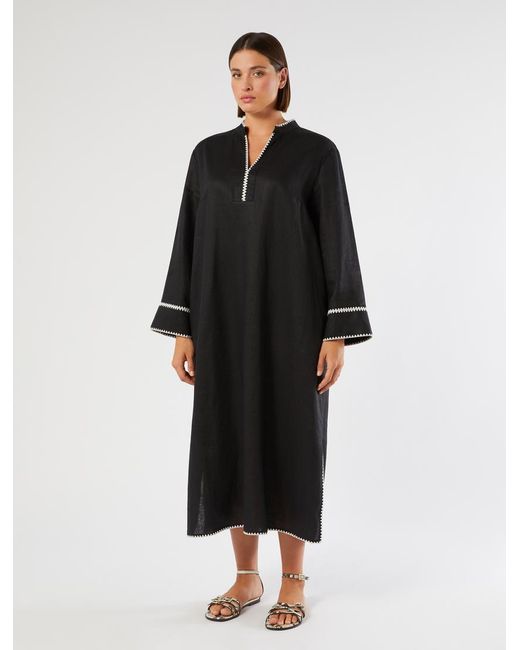 Robe En Toile De Lin Avec Broderie Marina Rinaldi en coloris Black