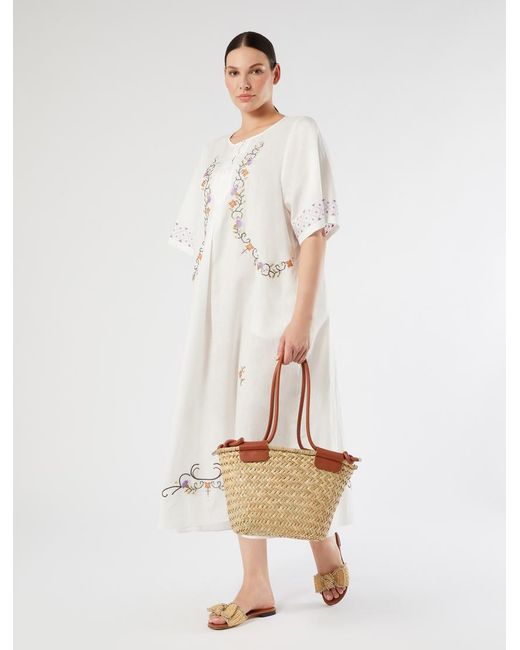 Robe En Toile De Coton Et Lin Avec Broderie Marina Rinaldi en coloris White