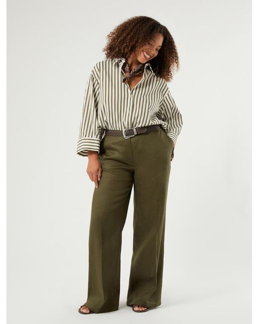 Pantalon Large En Pur Lin Marina Rinaldi en coloris Green