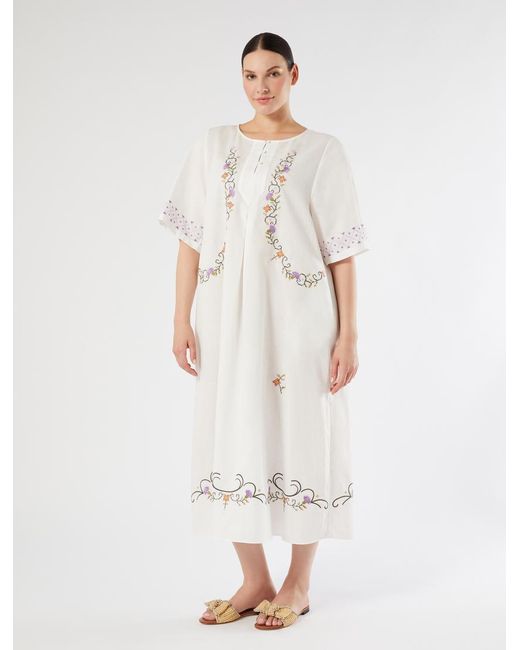Robe En Toile De Coton Et Lin Avec Broderie Marina Rinaldi en coloris White