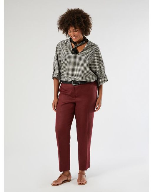 Pantalon Coupe Slim En Pur Lin Marina Rinaldi en coloris Red