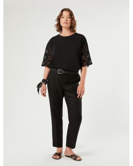 Pantalon Coupe Slim En Pur Lin Marina Rinaldi en coloris Black
