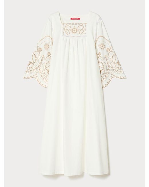 Marina Rinaldi White Besticktes Kleid Aus Baumwollseide