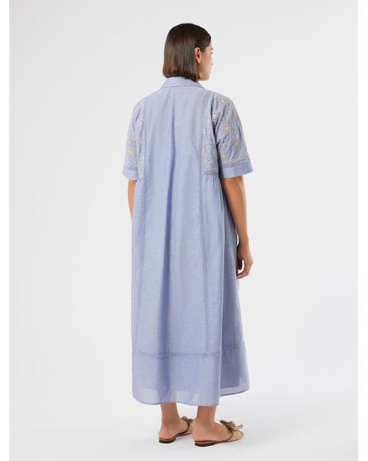 Marina Rinaldi Blue Kaftan-Kleid Aus Chambray Mit Stickerei