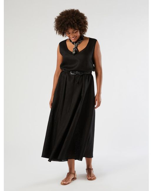 Robe Longue En Lin Marina Rinaldi en coloris Black