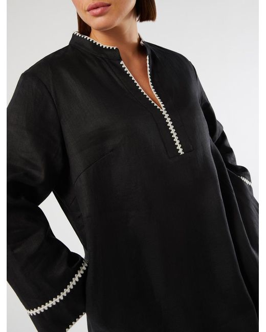 Robe En Toile De Lin Avec Broderie Marina Rinaldi en coloris Black