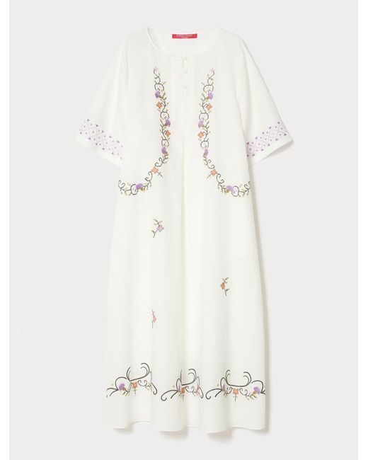 Robe En Toile De Coton Et Lin Avec Broderie Marina Rinaldi en coloris White