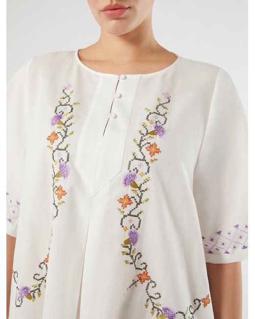 Robe En Toile De Coton Et Lin Avec Broderie Marina Rinaldi en coloris White