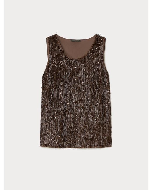 Marina Rinaldi Brown Top Aus Besticktem Tüll