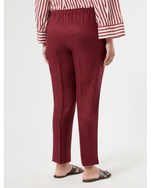 Pantalon Coupe Slim En Pur Lin Marina Rinaldi en coloris Red