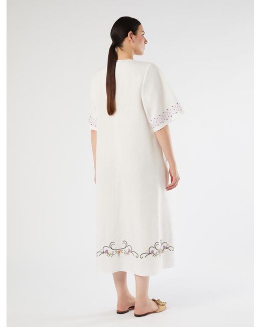 Robe En Toile De Coton Et Lin Avec Broderie Marina Rinaldi en coloris White