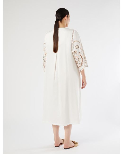 Marina Rinaldi White Besticktes Kleid Aus Baumwollseide
