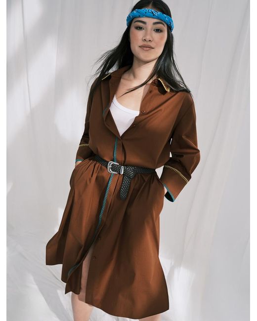 Robe-Chemise En Popeline Avec Broderie Marina Rinaldi en coloris Brown