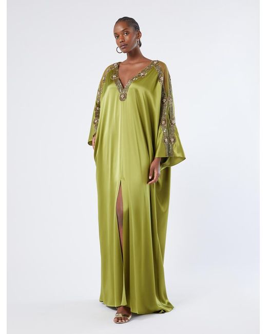 Robe Caftan En Satin Avec Broderie Marina Rinaldi en coloris Green