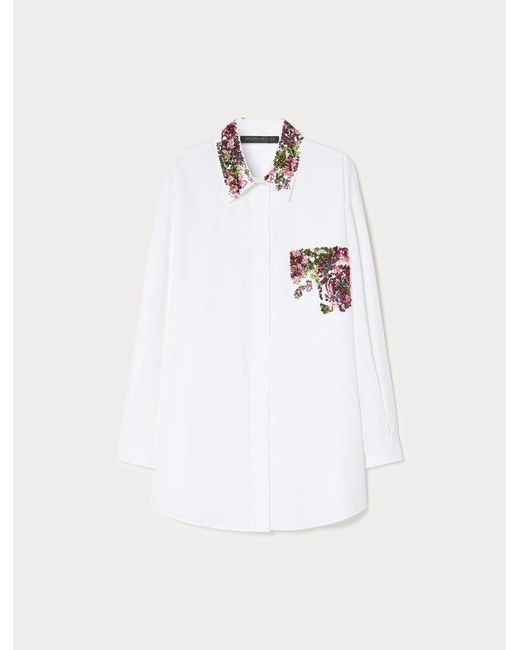 Chemisier En Popeline Avec Broderie Marina Rinaldi en coloris White