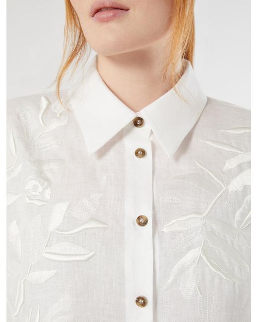 Tunique En Toile De Lin Avec Broderie Marina Rinaldi en coloris White