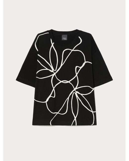 T-Shirt En Jersey De Coton Imprimé Marina Rinaldi en coloris Black