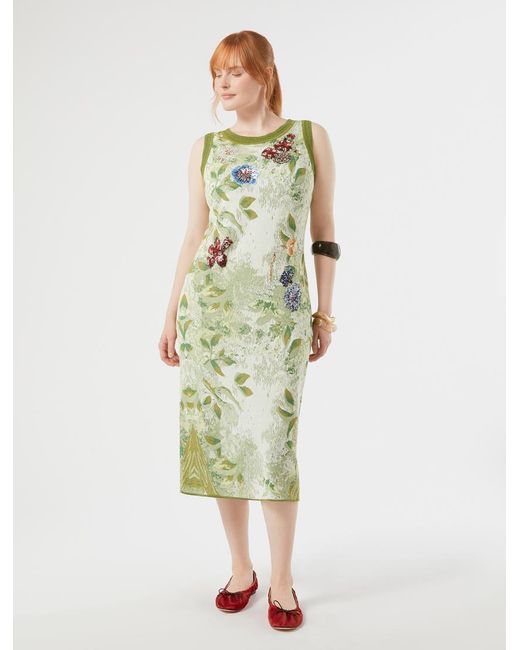 Robe En Jacquard Avec Broderies Marina Rinaldi en coloris Green