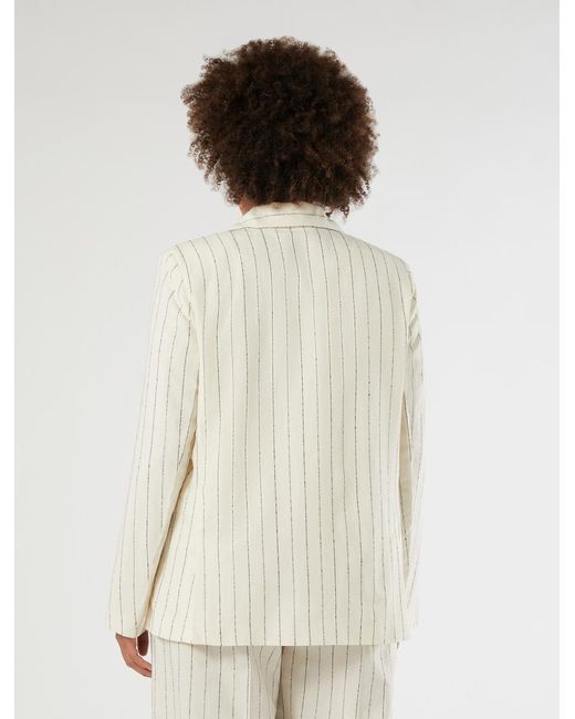 Veste Blazer À Fines Rayures En Lin Marina Rinaldi en coloris White