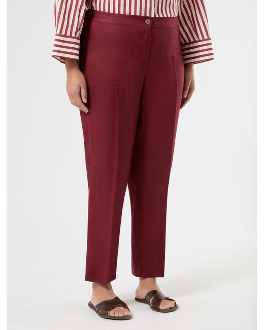 Pantalon Coupe Slim En Pur Lin Marina Rinaldi en coloris Red