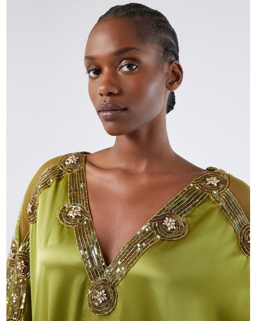 Robe Caftan En Satin Avec Broderie Marina Rinaldi en coloris Green