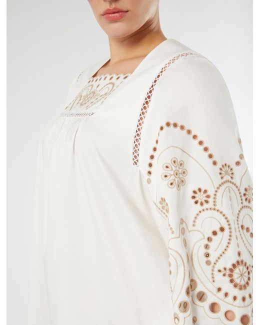 Marina Rinaldi White Besticktes Kleid Aus Baumwollseide