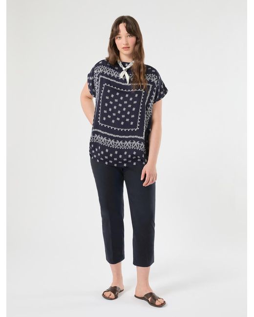 Marina Rinaldi Blue Tunika Aus Bedrucktem Satin Und Jersey