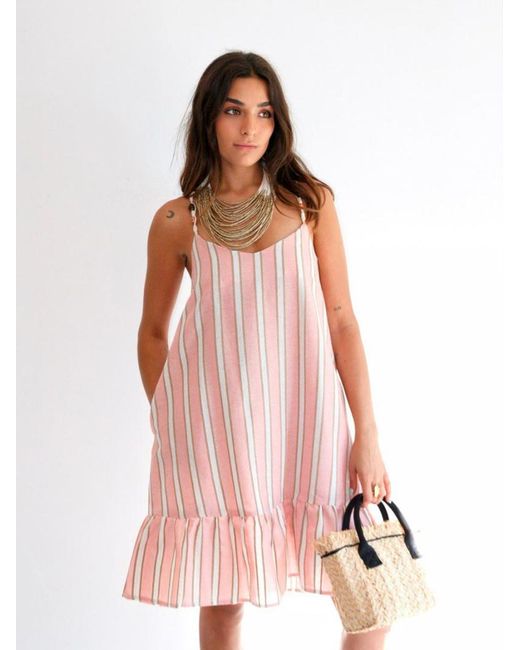 Vestido Rayas Canarias Mariquita Trasquilá de color Pink