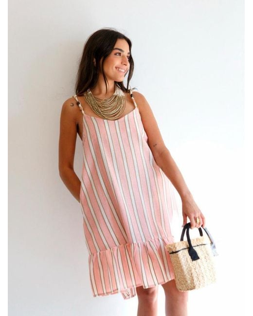 Vestido Rayas Canarias Mariquita Trasquilá de color Pink