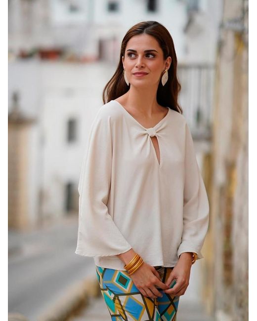 Camicia Fluida Nudo Escote di Mariquita Trasquilá in Blue