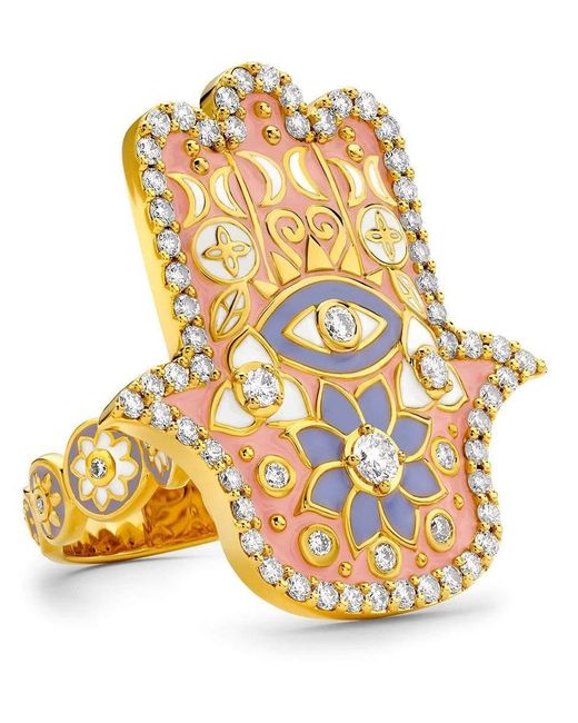 Buddha Mama Pink Enamel Hamsa Ring in Gold (Metallic) - Save 15% - Lyst