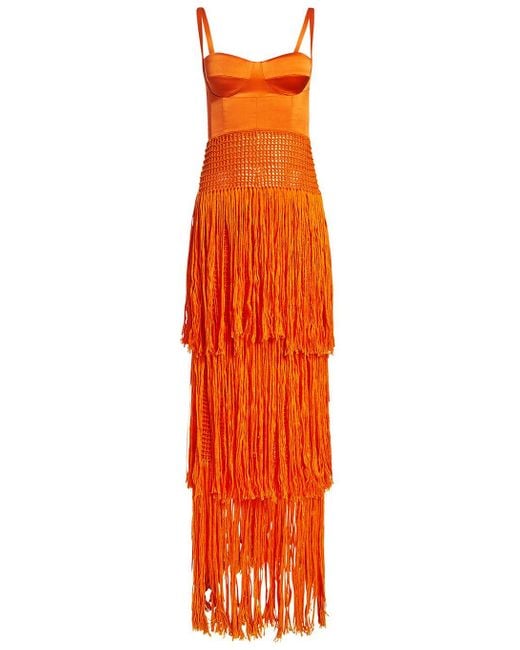 Alejandra Alonso Rojas Silk Bustier Fringe Crochet Dress in Orange Lyst