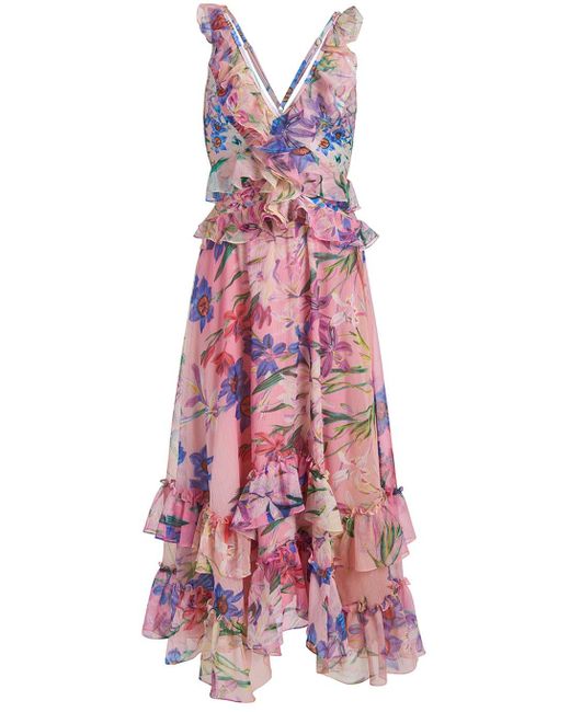 PATBO Synthetic Iris Ruffle V Neck Dress in Pink Ombre (Pink) | Lyst