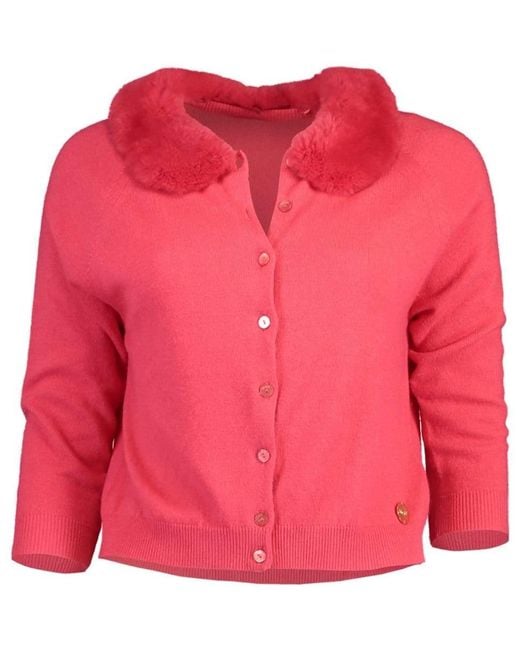 pink cardigan with fur collar