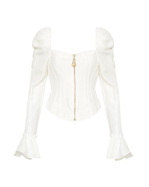 Aje. Linen Giselle Long Sleeve Corset Top in Ivory (White) | Lyst