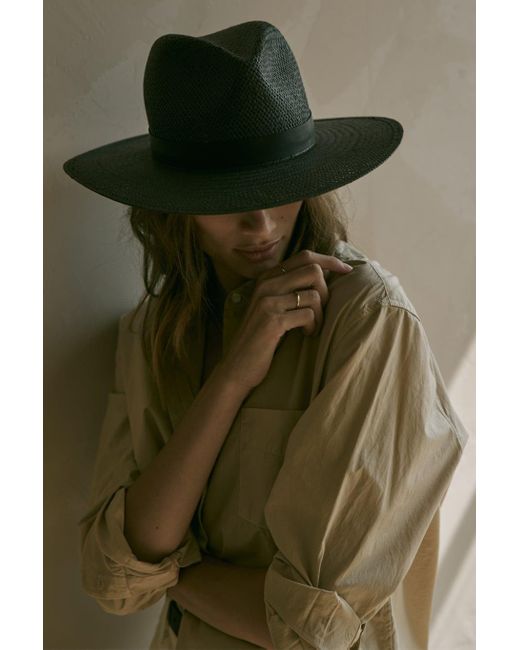 Janessa Leone Simone Straw Hat in Black 