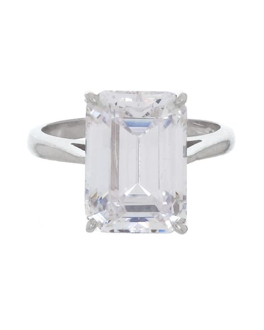 Fantasia by Deserio Emerald Cut Solitaire Ring in White Gold (Metallic