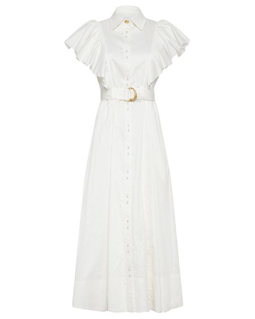 Aje. Cotton Kindred Frill Sleeve Midi Dress in Ivory (White) - Lyst